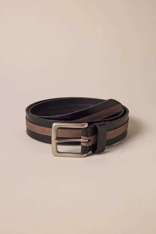 Lucky Brand Belts Men Bicolor Striped Leather Belt Black