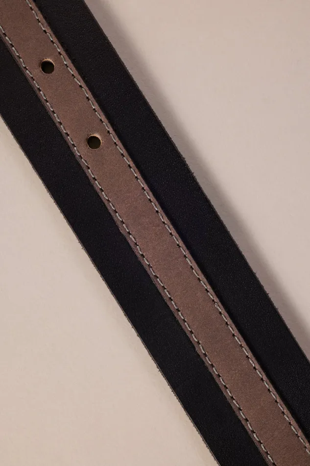 Lucky Brand Belts Men Bicolor Striped Leather Belt Black