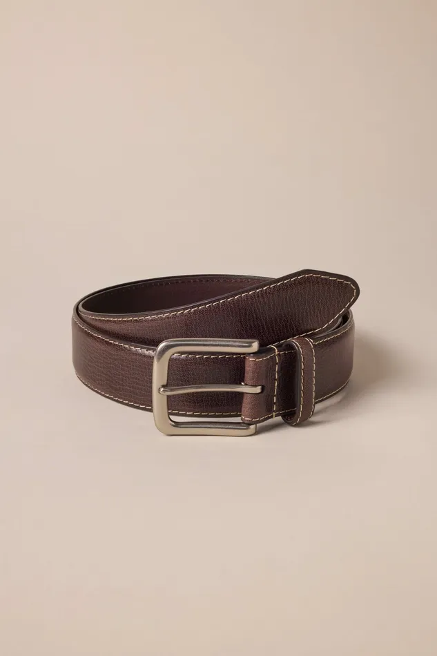 Lucky Brand Belts Men Milled Leather Western Belt Brown