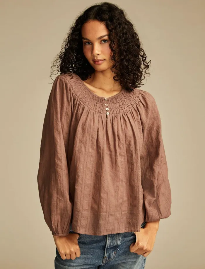 Lucky Brand Blouses Women Easy Smocked Blouse Deep Taupe