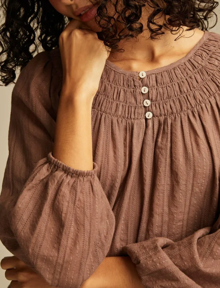 Lucky Brand Blouses Women Easy Smocked Blouse Deep Taupe