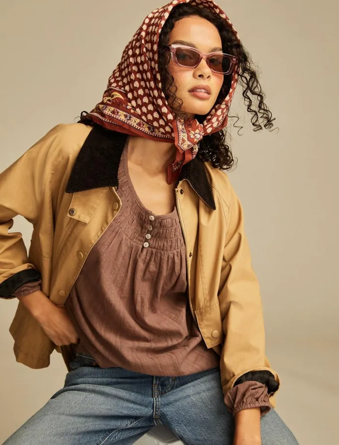Lucky Brand Blouses Women Easy Smocked Blouse Deep Taupe