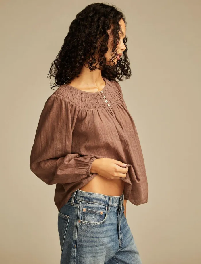Lucky Brand Blouses Women Easy Smocked Blouse Deep Taupe