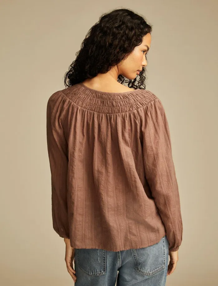 Lucky Brand Blouses Women Easy Smocked Blouse Deep Taupe