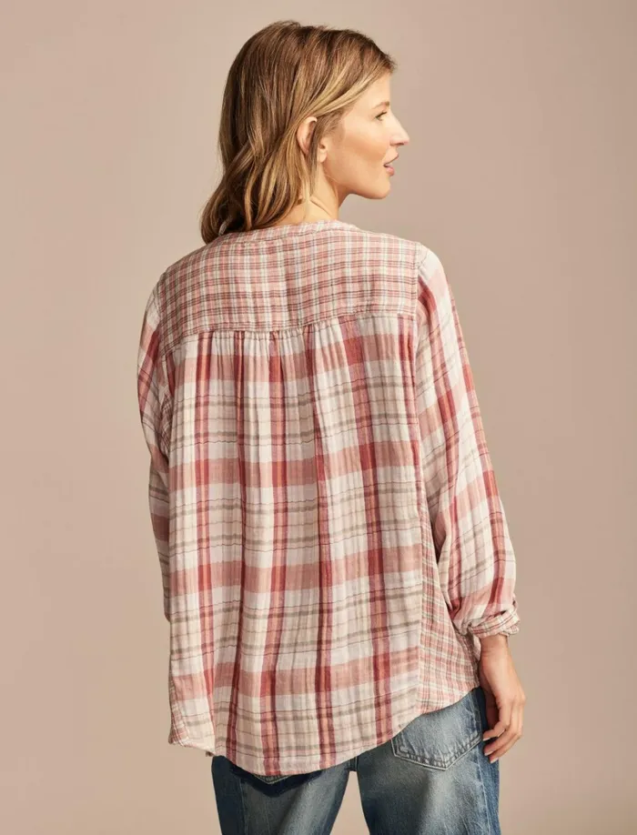 Lucky Brand Blouses Women Plaid Mix Buttondown Shirt Burgundy Plaid