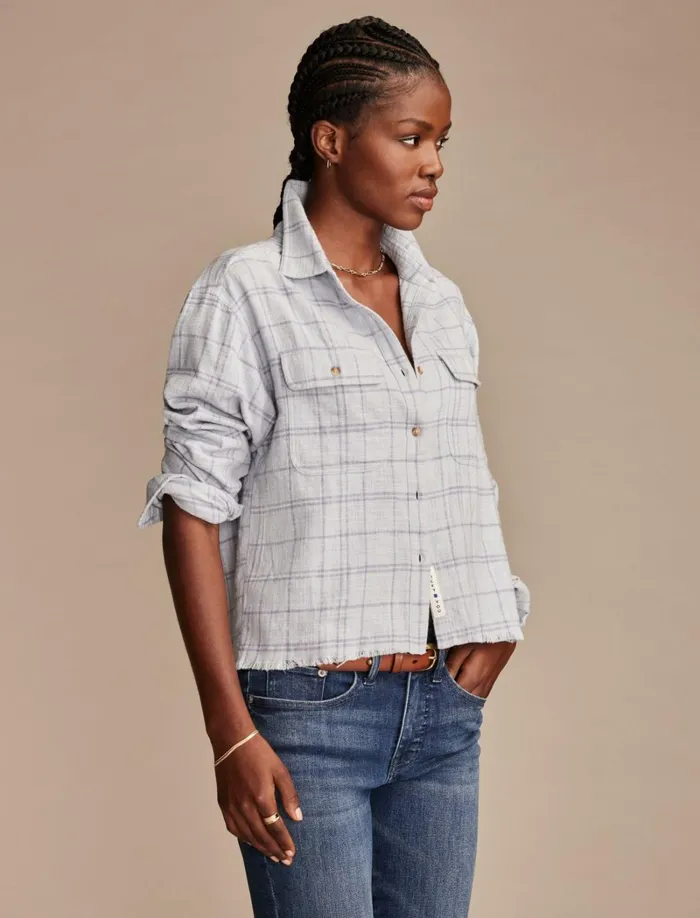 Lucky Brand Blouses Women Raw Edge Cropped Buttondown Shirt Blue Plaid