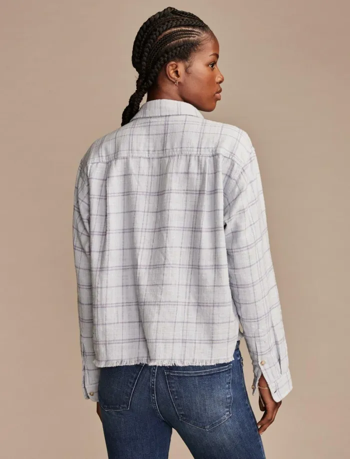 Lucky Brand Blouses Women Raw Edge Cropped Buttondown Shirt Blue Plaid