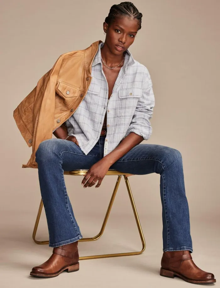 Lucky Brand Blouses Women Raw Edge Cropped Buttondown Shirt Blue Plaid
