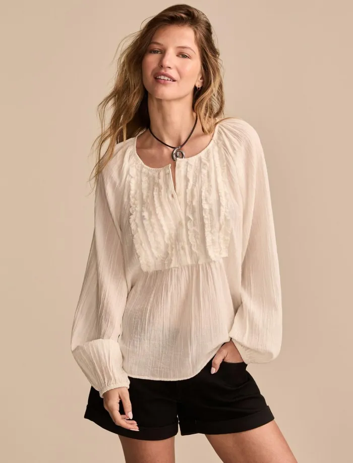 Lucky Brand Blouses Women Ruffle Tuxedo Blouse Tofu