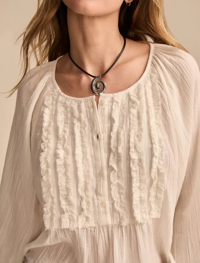 Lucky Brand Blouses Women Ruffle Tuxedo Blouse Tofu