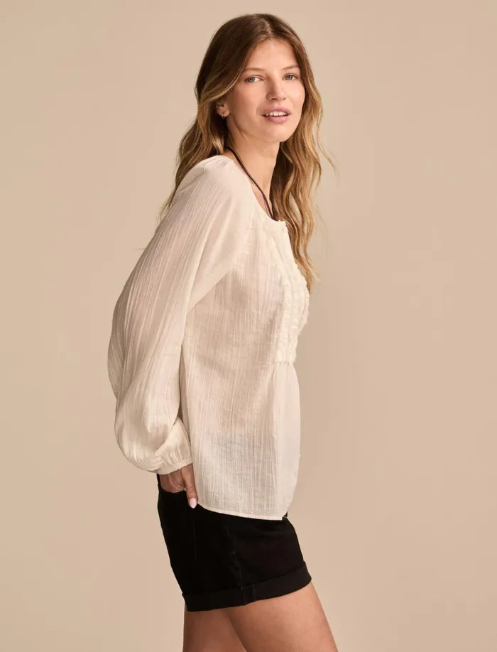 Lucky Brand Blouses Women Ruffle Tuxedo Blouse Tofu