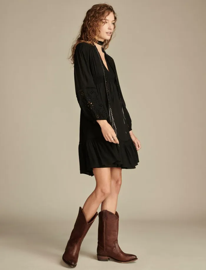 Lucky Brand Dresses Women Cutwork Long Sleeve Mini Dress Caviar