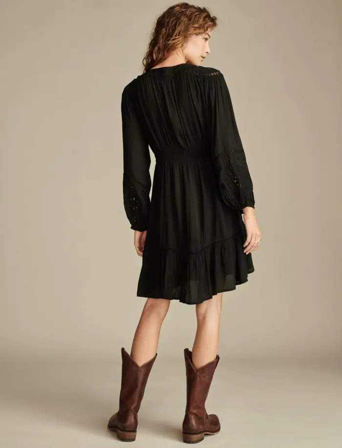 Lucky Brand Dresses Women Cutwork Long Sleeve Mini Dress Caviar