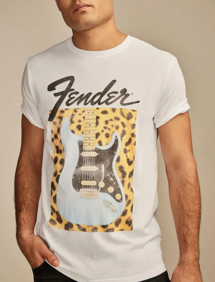 Lucky Brand Graphic Tees Men Fender Leopard Marshmallow
