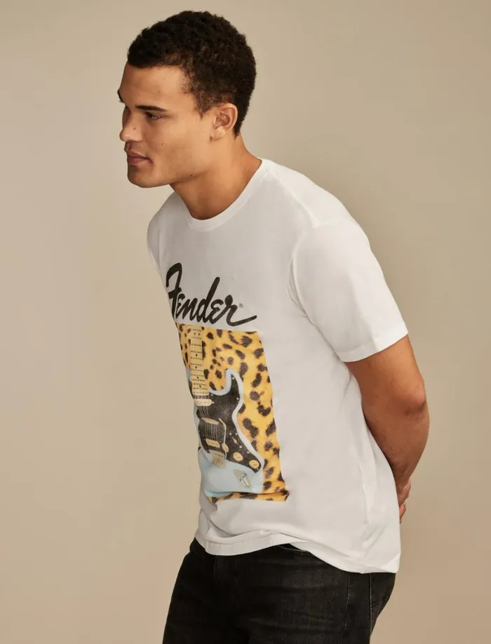 Lucky Brand Graphic Tees Men Fender Leopard Marshmallow