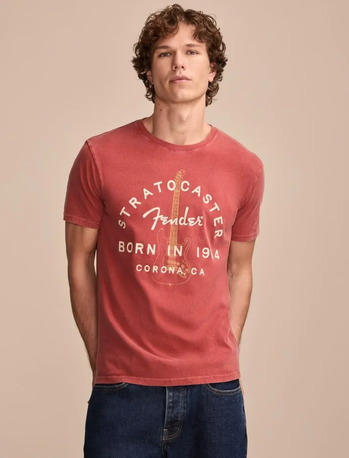 Lucky Brand Graphic Tees Men Fender Stratocaster Tandoori Spice
