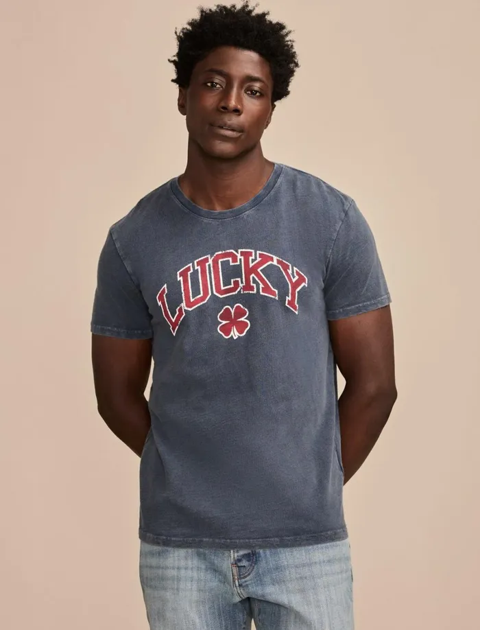 Lucky Brand Graphic Tees Men Lucky Clover Logo Dress Blues