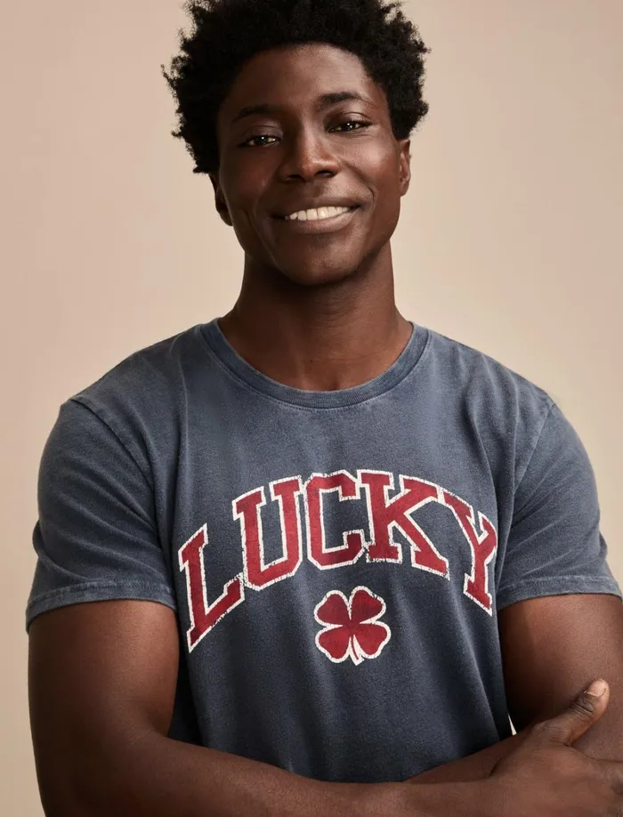 Lucky Brand Graphic Tees Men Lucky Clover Logo Dress Blues