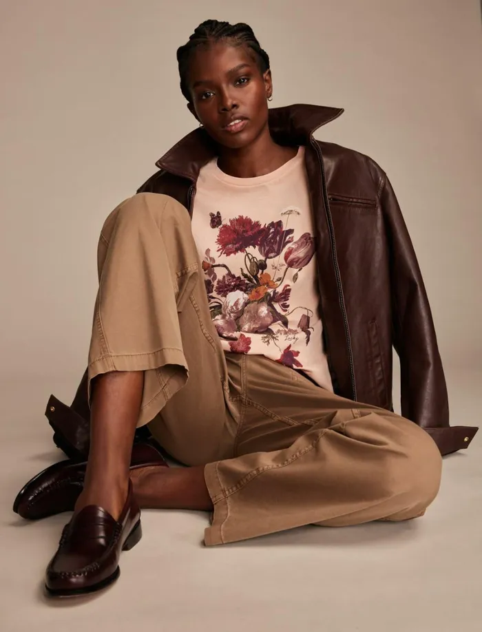 Lucky Brand Graphic Tees Women Heritage Bouquet Boyfriend Tee Mahogany Rose