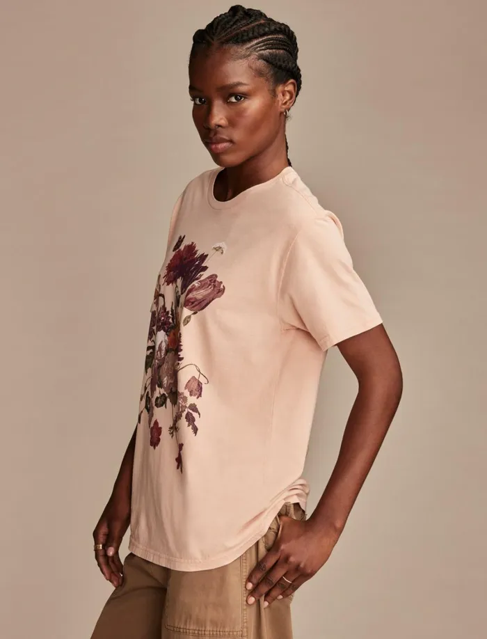 Lucky Brand Graphic Tees Women Heritage Bouquet Boyfriend Tee Mahogany Rose