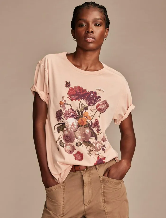 Lucky Brand Graphic Tees Women Heritage Bouquet Boyfriend Tee Mahogany Rose