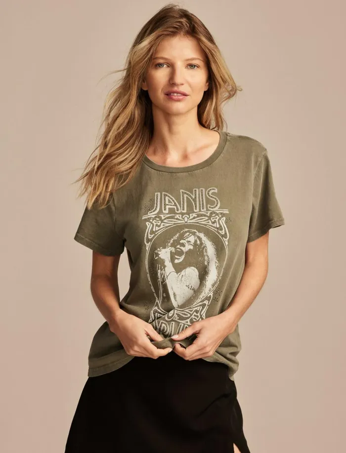 Lucky Brand Graphic Tees Women Janis Joplin Frame Classic Crew Thyme