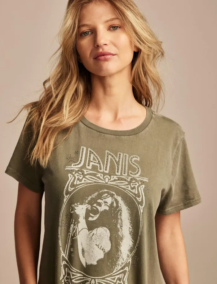 Lucky Brand Graphic Tees Women Janis Joplin Frame Classic Crew Thyme