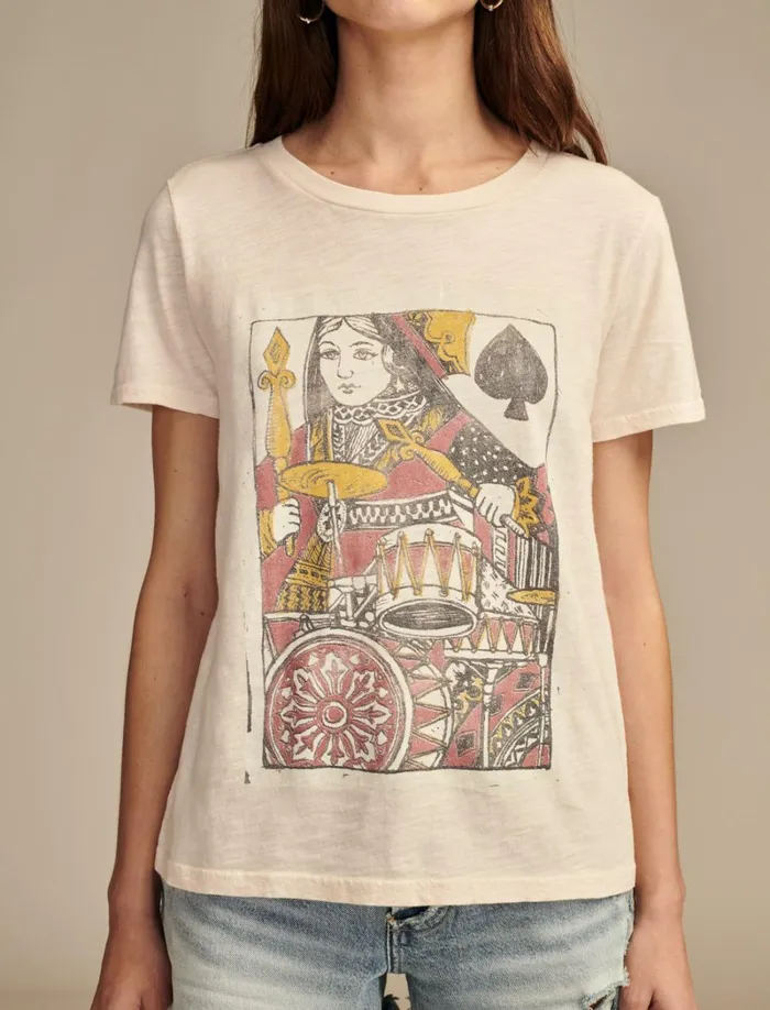 Lucky Brand Graphic Tees Women Queen Of Spades Classic Crew Soft Pink