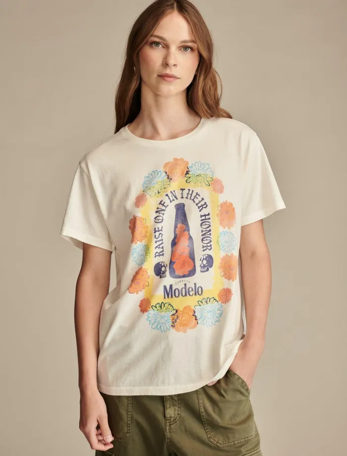Lucky Brand Graphic Tees Women Raise One In Their Honor Boyfriend Tee Snow White