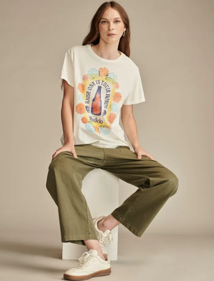 Lucky Brand Graphic Tees Women Raise One In Their Honor Boyfriend Tee Snow White