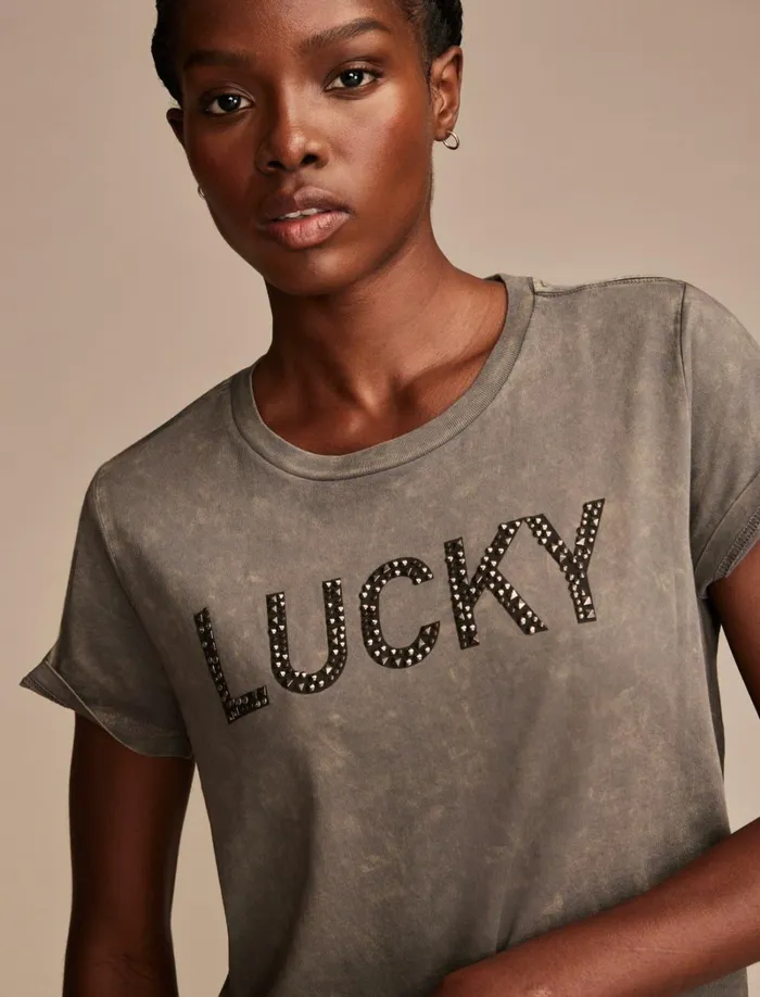 Lucky Brand Graphic Tees Women Studded Lucky Classic Crew Castlerock