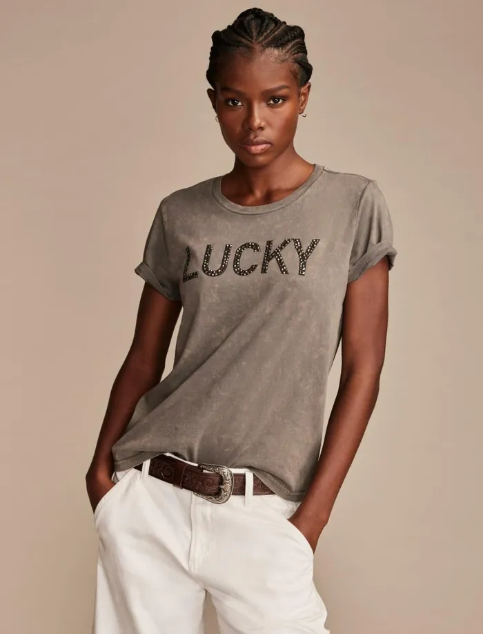 Lucky Brand Graphic Tees Women Studded Lucky Classic Crew Castlerock