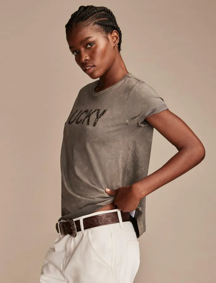 Lucky Brand Graphic Tees Women Studded Lucky Classic Crew Castlerock