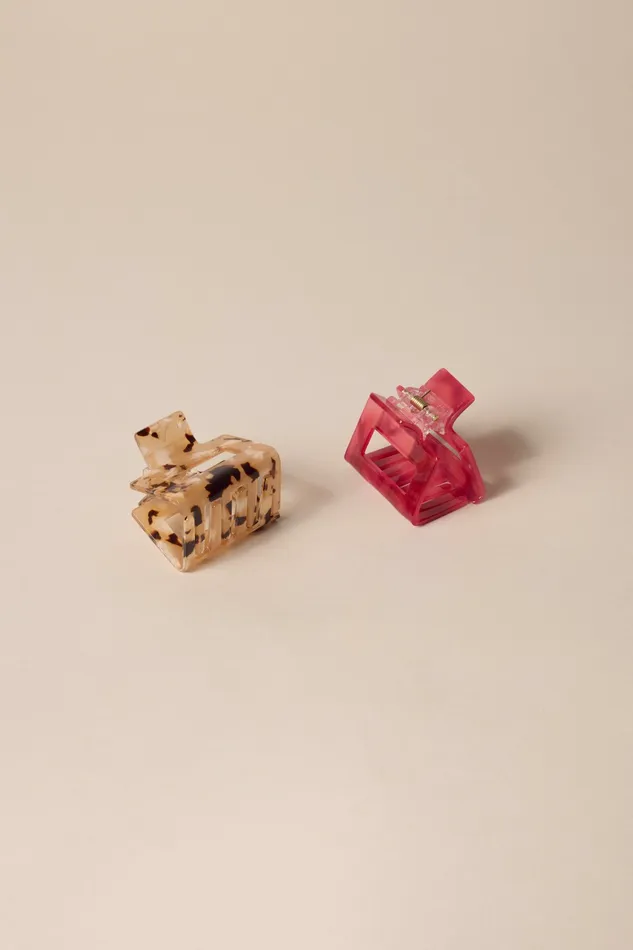 Lucky Brand Hair Accessories Women Tortoise And Red Mini Claw Set Multi