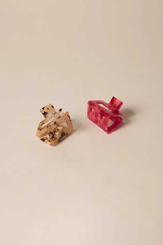 Lucky Brand Hair Accessories Women Tortoise And Red Mini Claw Set Multi