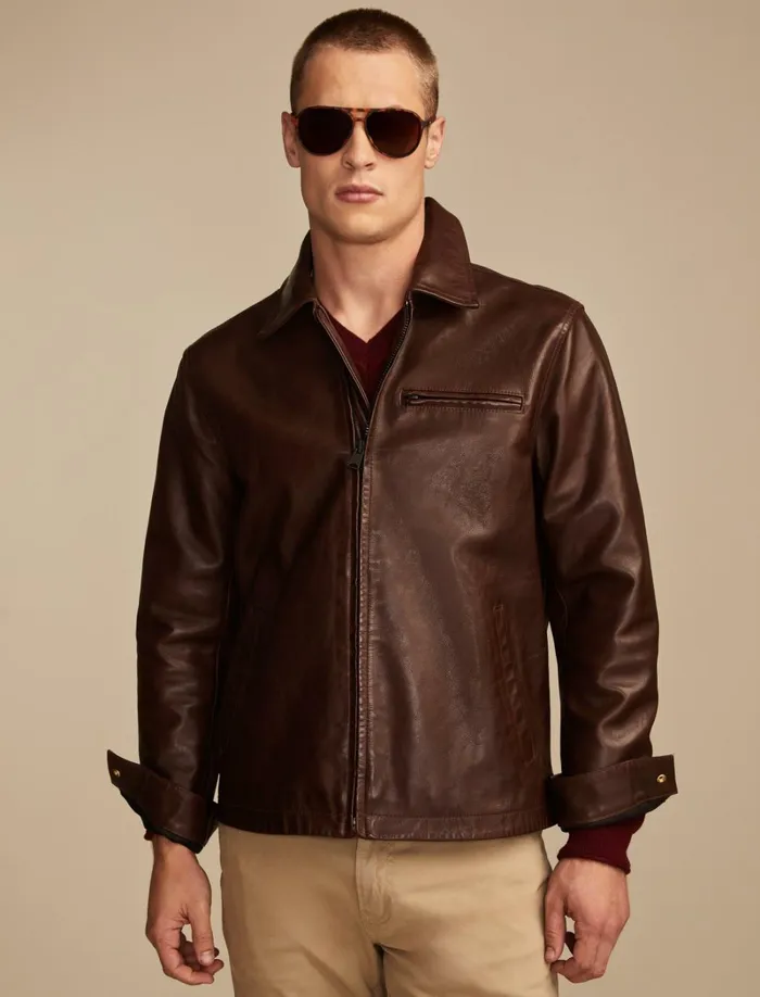 Lucky Brand Jackets and Outerwear Men Leather Touring Jacket Brown