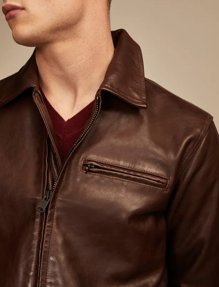 Lucky Brand Jackets and Outerwear Men Leather Touring Jacket Brown