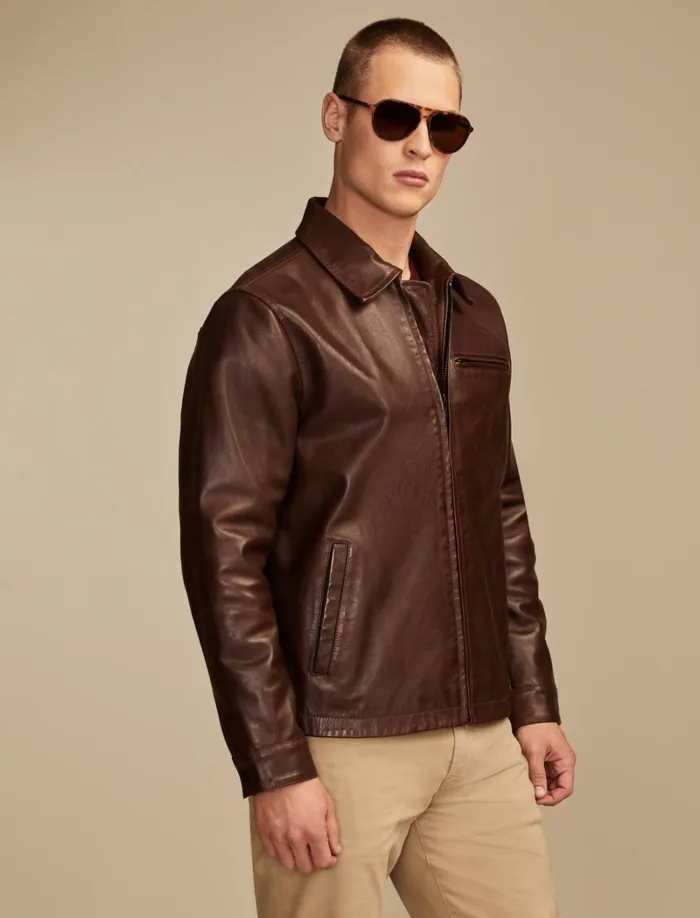 Lucky Brand Jackets and Outerwear Men Leather Touring Jacket Brown