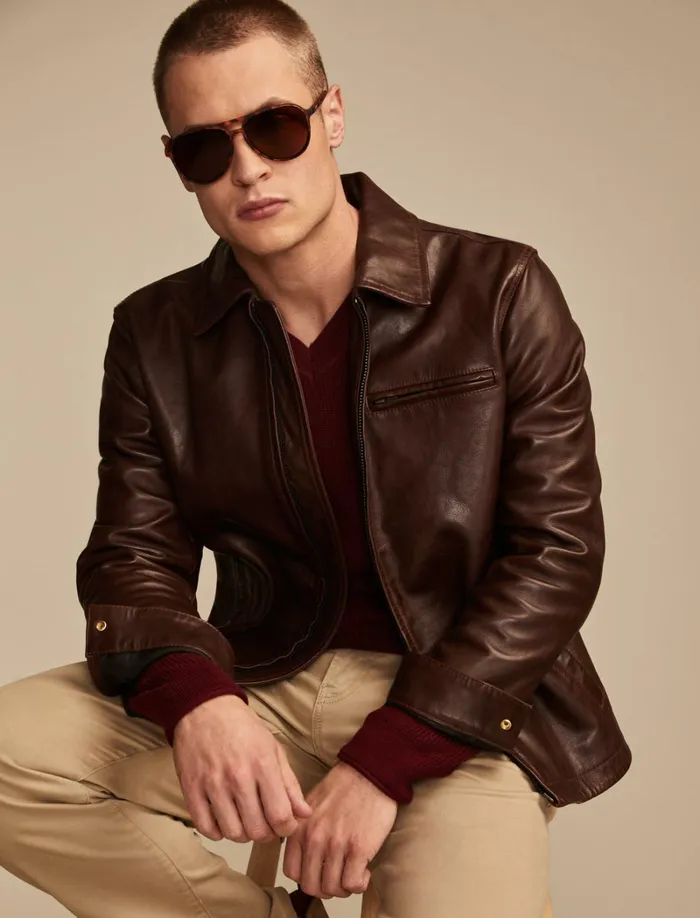 Lucky Brand Jackets and Outerwear Men Leather Touring Jacket Brown