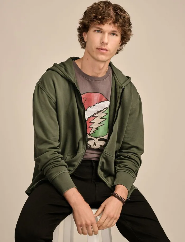 Lucky Brand Jackets and Outerwear Men Relaxed Fleece Zip Hoodie Forest Night