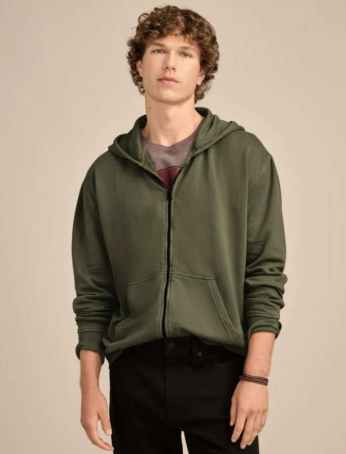 Lucky Brand Jackets and Outerwear Men Relaxed Fleece Zip Hoodie Forest Night