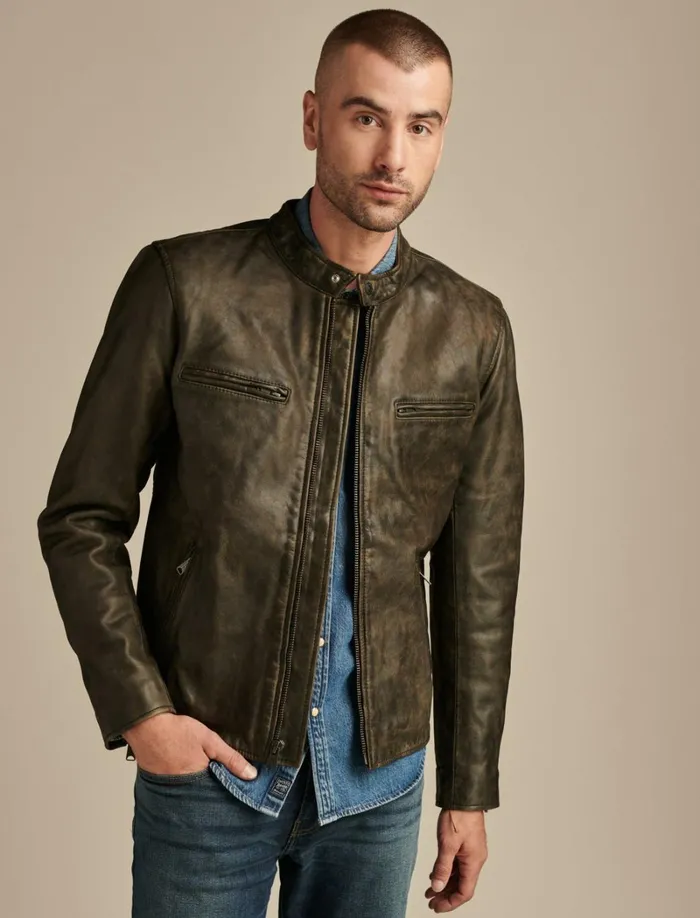 Lucky Brand Jackets and Outerwear Men Washed Leather Bonneville Jacket Washed Black