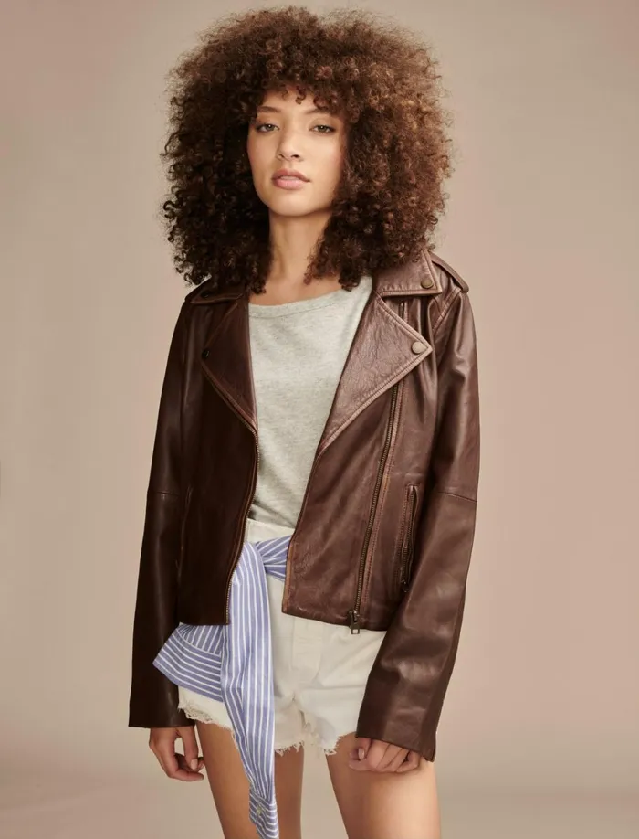 Lucky Brand Jackets and Outerwear Women Classic Leather Moto Jacket Chestnut