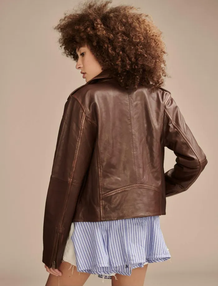Lucky Brand Jackets and Outerwear Women Classic Leather Moto Jacket Chestnut