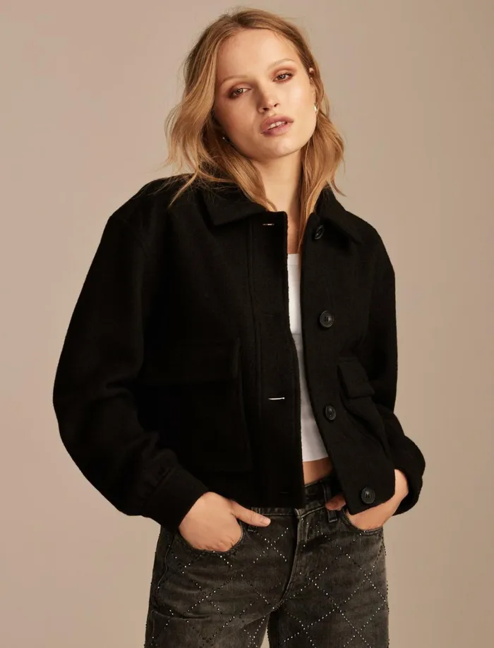 Lucky Brand Jackets and Outerwear Women Cropped Boucle Jacket 001 Black
