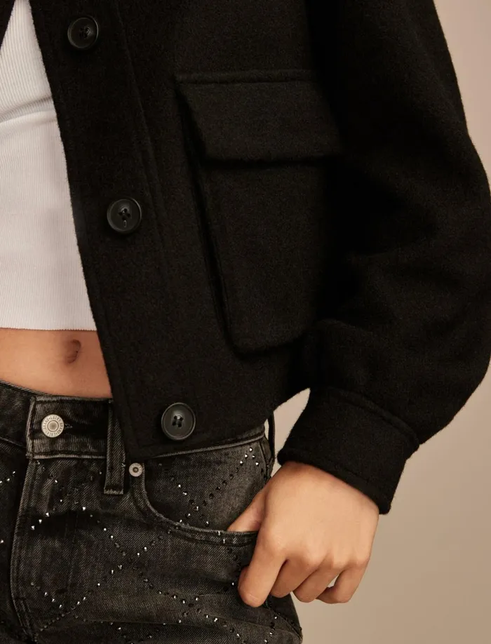 Lucky Brand Jackets and Outerwear Women Cropped Boucle Jacket 001 Black