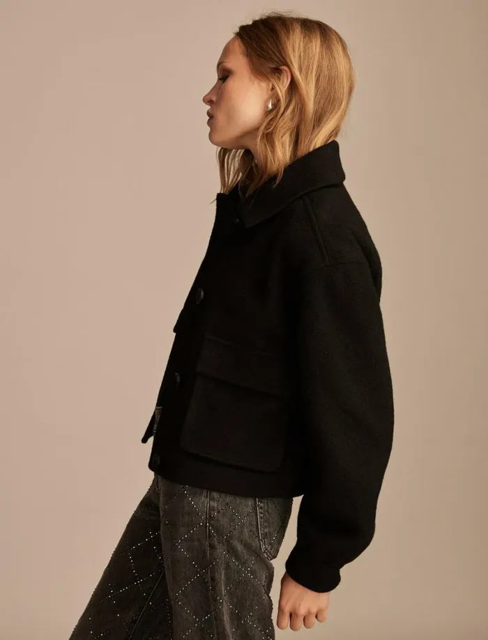 Lucky Brand Jackets and Outerwear Women Cropped Boucle Jacket 001 Black