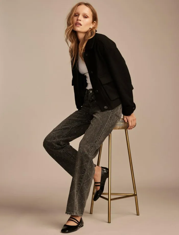 Lucky Brand Jackets and Outerwear Women Cropped Boucle Jacket 001 Black