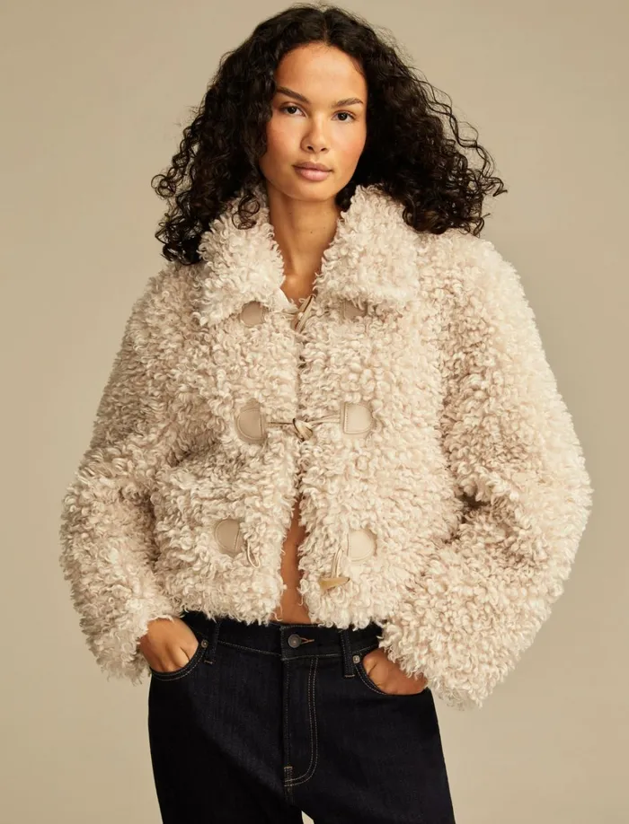 Lucky Brand Jackets and Outerwear Women Faux Teddy Toggle Jacket Ecru