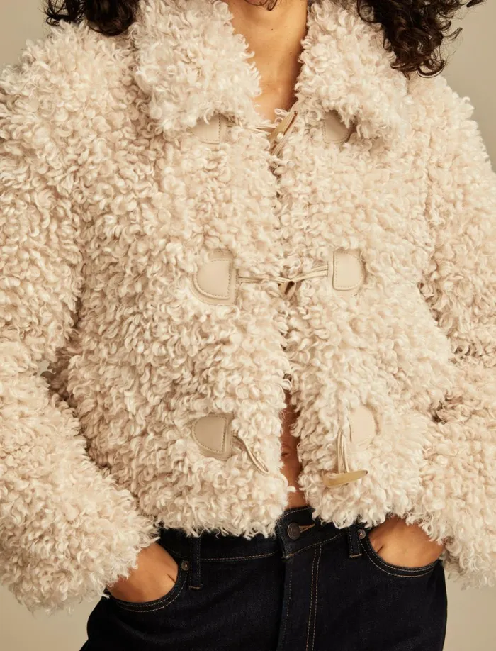 Lucky Brand Jackets and Outerwear Women Faux Teddy Toggle Jacket Ecru